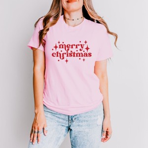 Simply Sage Market Whimsical Merry Christmas Short Sleeve Tee - L - Pink - 1 of 4