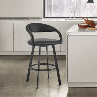 Ramona 26" Black Faux Leather Swivel Counter Stool with Metal Frame