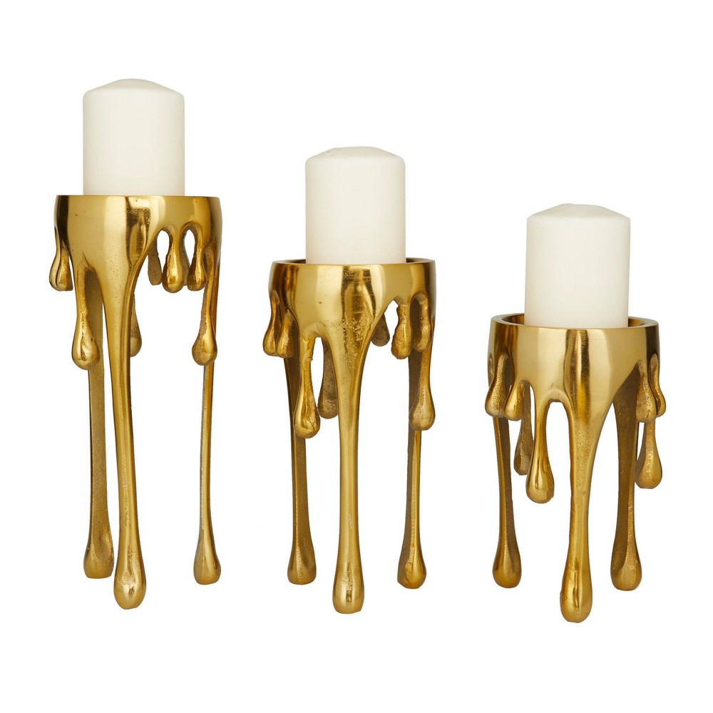 Aluminum Abstract Pillar Drip Set of 3 Gold Candle Holder – CosmoLiving by Cosmopolitan: Elegant Mantel Decor, Sturdy Base