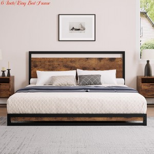 Twin/King Bed Frame w/Modern Wood Headboard & Footboard, 6"/12" Upgraded Heavy Duty Metal Sturdy Bed Frame, Stable Platform Bed Furniture Bed Storage - 1 of 4