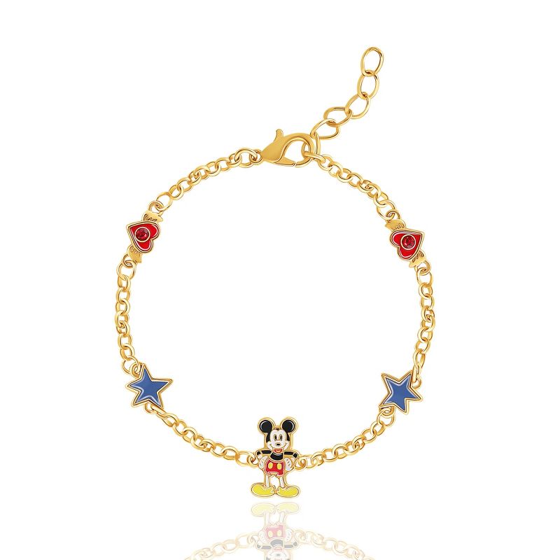 Disney Womens Mickey Mouse Bracelet with Station Pendants 6.5" + 1" - Gold Plated Mickey Bracelet Officially Licensed, 1 of 5