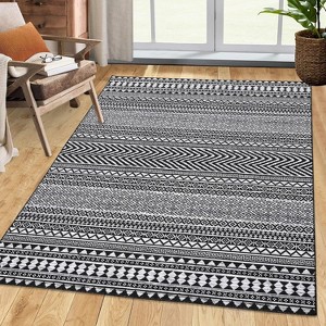 Boho Area Rug, Neutral Black Low Pile Washable Carpet, Non-Slip Non-Shedding Indoor Rug for Living Room, Bedroom, Kitchen, Bathroom - 1 of 4