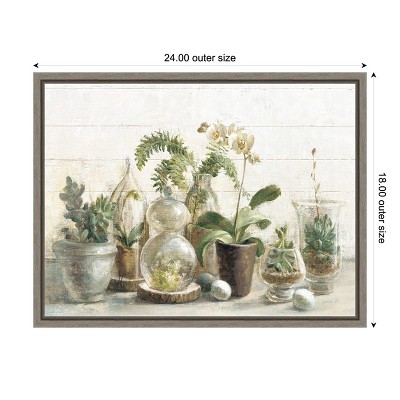 Greenhouse Orchids and Ferns on Canvas in Gray Frame