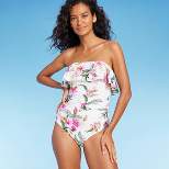 Women's Bandeau Flounce Front Ruched Full Coverage One Piece Swimsuit - Kona Sol™ Cream