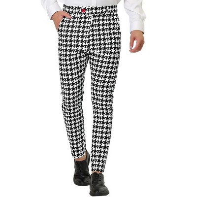 Lars Amadeus Men's Casual Geometric Printed Color Block Flat Front Dress  Pants Black White 34 : Target