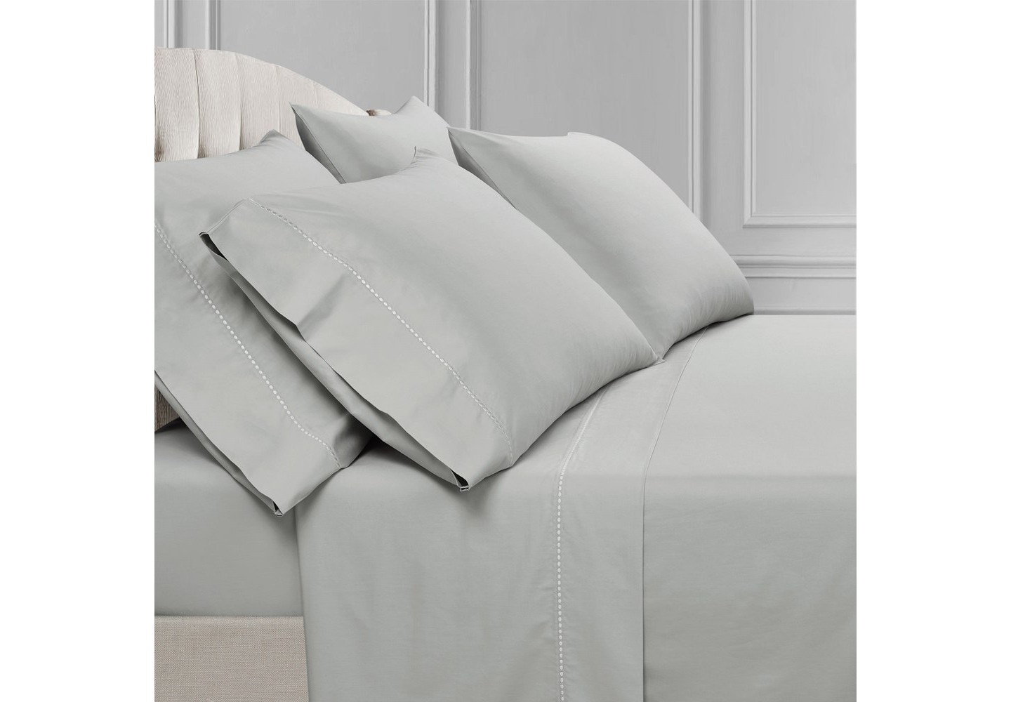 Постельное бельё Lush Decor Aria Dots Cotton Sheet Set, Queen - Light Gray - 6 Piece Bedding Set, цвет: Светлый серый — фото 1