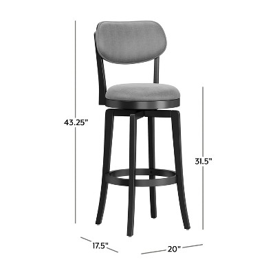 Classic Black Wood Swivel Barstool with Slate Gray Upholstery