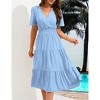 Women's Casual Wrap V Neck Midi Dress Short Sleeve Smocked Waist Tiered A Line Pleated Flowy Maxi Dress - 4 of 4