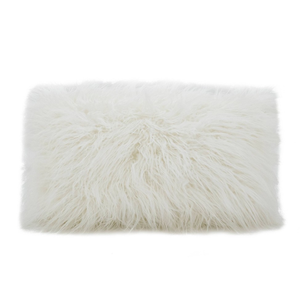 Photos - Pillow 12"x20" Oversize Poly Filled Faux Mongolian Fur Lumbar Throw  Ivory