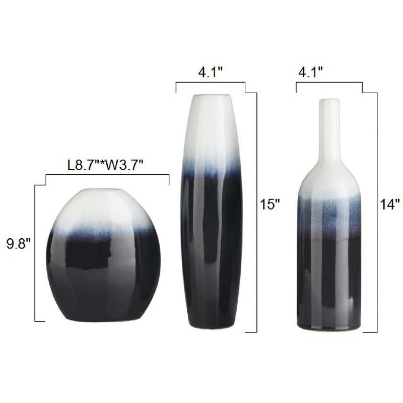 Mark & Day Gramada 15"H x 4"W x 4"D, 14"H x 4"W x 4"D, 10"H x 4"W x 9"D Modern Navy Decorative Vase Set, 4 of 5