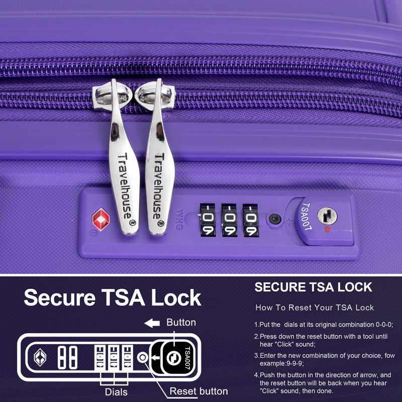 3 PCS Expanable Luggage Set, PP Lightweight Hardshell Spinner Wheel Suitcase with TSA Lock (20+24+28)-ModernLuxe, 4 of 12