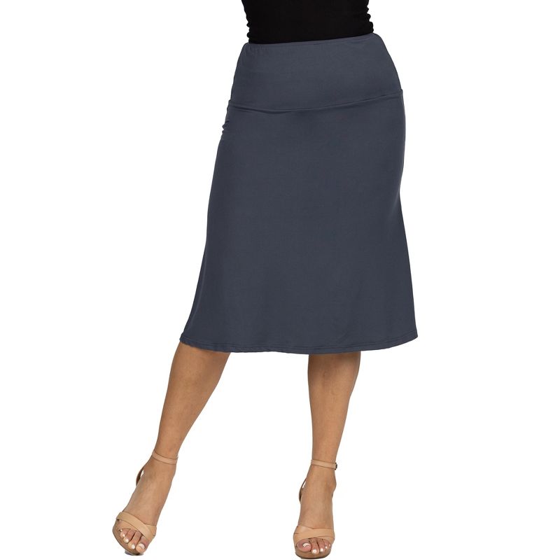 24seven Comfort Apparel A Line Elastic Waist Knee Length Skirt, 1 of 6