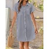 Womens Summer Casual Button Down Short Sleeve Shirt Dress V Neck Linen Loose Tunic Mini Dresses - 3 of 4