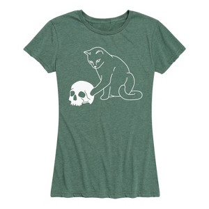 Women's - Instant Message - Cat Playing with Skull Short Sleeve Graphic T-Shirt - 1 of 4