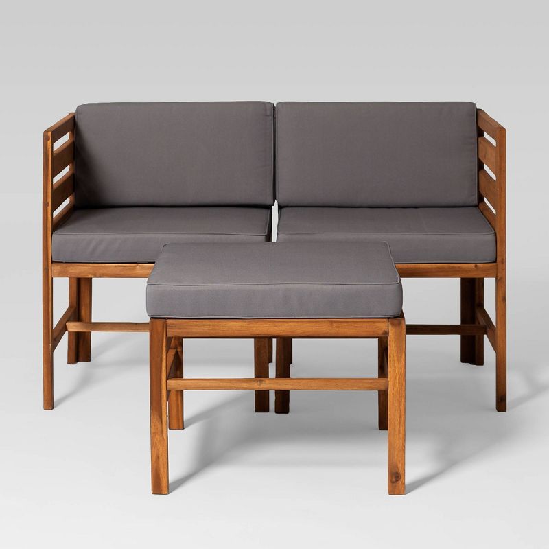 3pc Modular Acacia Wood Patio Chat Set with Cushions - Saracina Home, 1 of 23