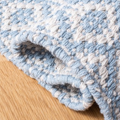 Handwoven Light Blue and Ivory Cotton Rug, 2' 3" x 9'