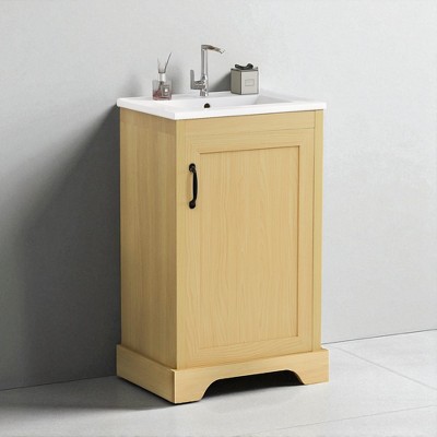 20-Inch Bathroom Vanity with Sink, Freestanding Wood Finish Cabinet, Ceramic Basin, Adjustable Shelf ,Bathroom Storage Vanity