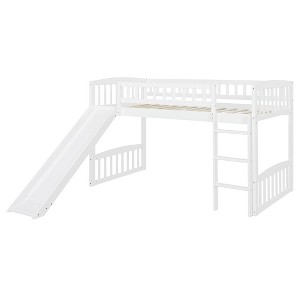 Gulches Minimalist Twin Size Loft Bed - Slide, Convertible Ladder, Solid Pine Wood, White - 1 of 4