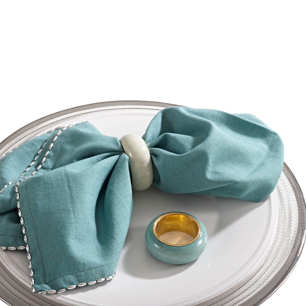 Photos - Other interior and decor Dome Design Napkins Rings - Sea Green : Saro Lifestyle, Metal, O(Set of 4)