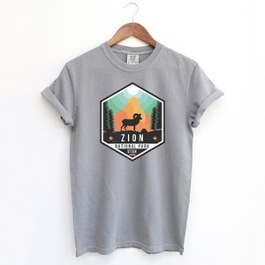 Simply Sage Market Women's Zion National Park Badge Short Sleeve Garment Dyed Tee - 1 of 2