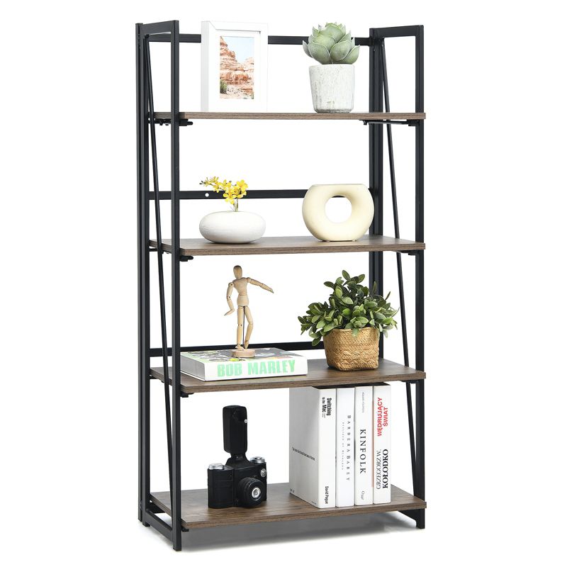 Tangkula 4 Tiers Folding Bookshelf Home Office Industrial Bookcase Standing Shelving Unit for Decorations & Storage, 1 of 6