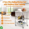 Portable Kitchen 3-Tier Storage Rack-Caster Wheels with Adjustable 2 ShelvesSteel Rolling Kitchen cart - 3 of 4
