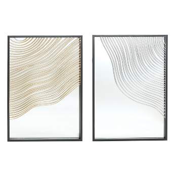 LuxenHome Set of 2 Modern Iron Waves Rectangular Accent Wall Mirrors