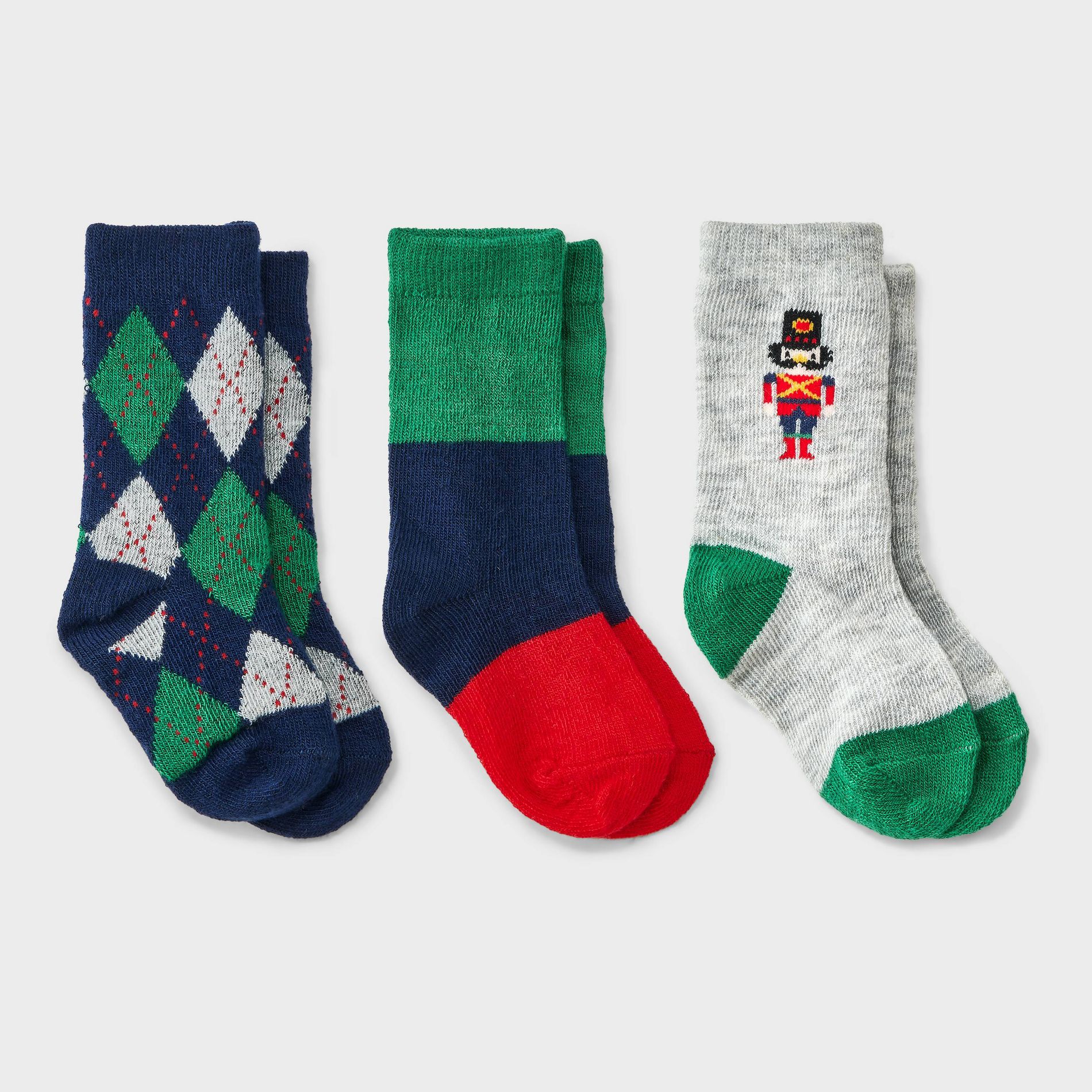 Toddler 3pk Nutcracker Argyle Crew Socks - Cat & Jack™