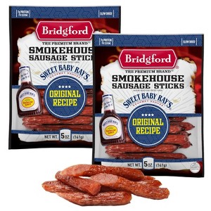 Bridgford Sweet Baby Ray’s Smokehouse Sausage Sticks Original 5 oz - High Protein Smoked Sausage Sticks for Your Dietary Preferences - 1 of 4