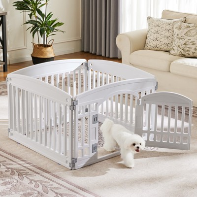 Akoasm Adjustable 4 Panels Pet Fence For Small & Medium Dogs Indoor Outdoor-White