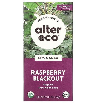 Alter Eco, Organic Dark Chocolate Bar, Raspberry Blackout, 85% Cacao, 2.65 oz