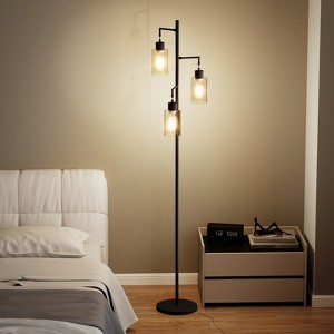 TiramisuBest 67 Inch 3 Light Tree Floor Lamp Foot Switch Cage Shades Industrial Modern Living Room Bedroom Corner, Black, 17.76"*17.76"*66.93" - 1 of 4