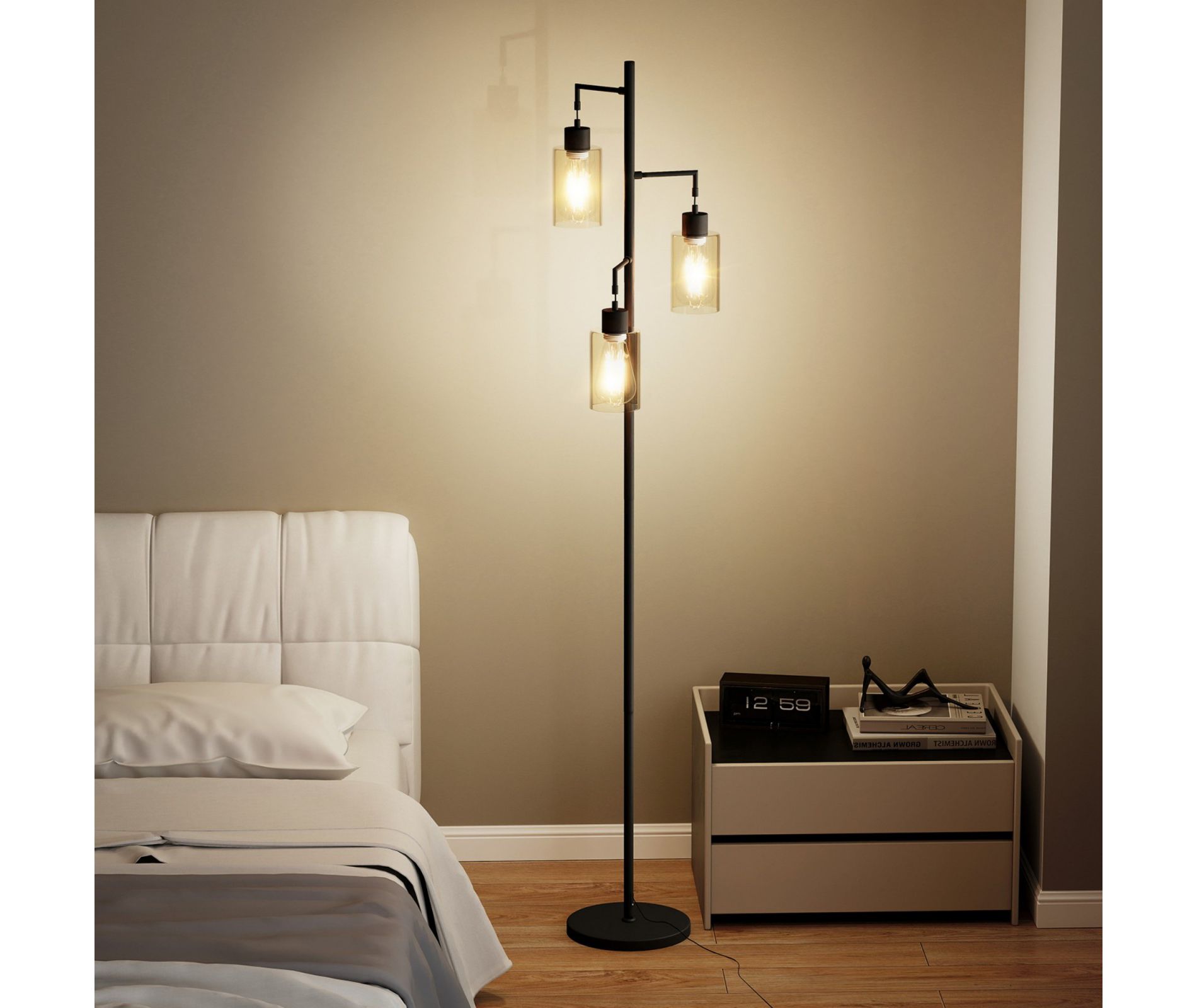 TiramisuBest 67 Inch 3 Light Tree Floor Lamp Foot Switch Cage Shades Industrial Modern Living Room Bedroom Corner, Black