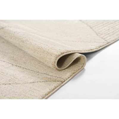 Ivory Geometric Rectangular Stain-Resistant Synthetic Area Rug