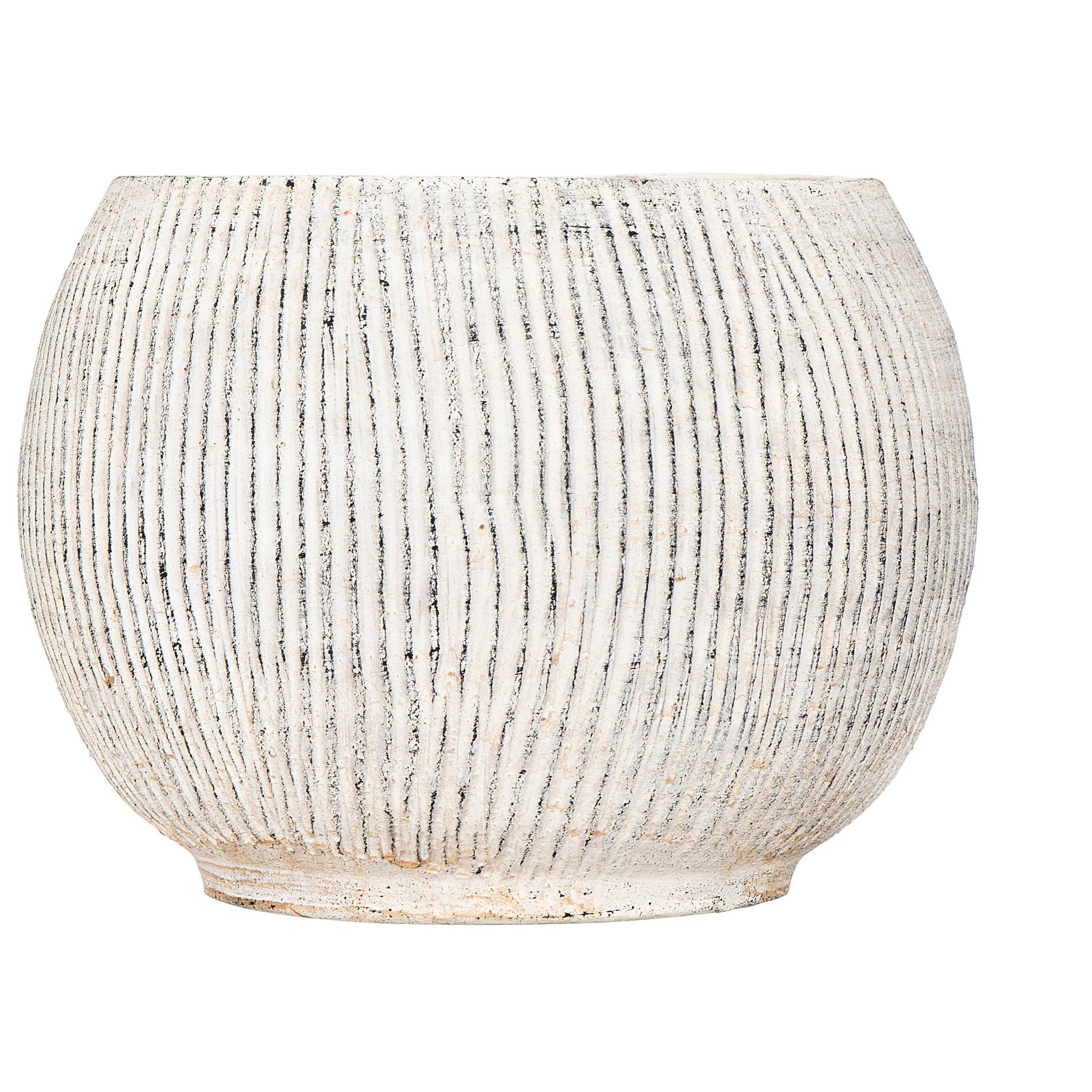 Storied Home Distressed Cream Terracotta Planter with Fluted Texture