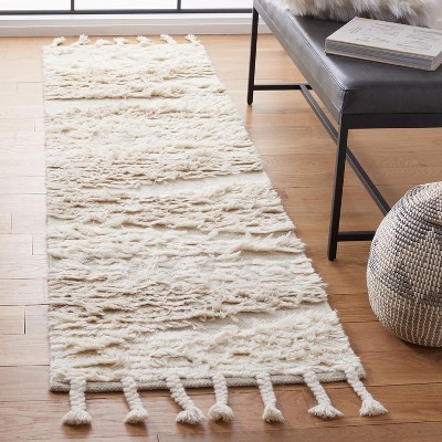 Ivory Hand-Knotted Wool Runner with Textured Accents
