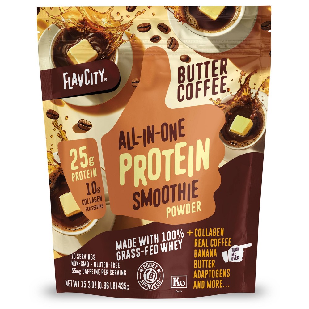 FlavCity Protein Smoothie Powder - 10 Servings - Butter Coffee - 435gms: Gluten-Free, High Protein, Whey Protein