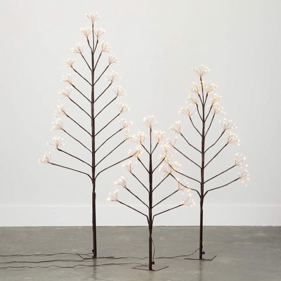 60"H  47.5"H and 36"H Sullivans Outdoor Lighted Twig Tree - Set of 3  Brown