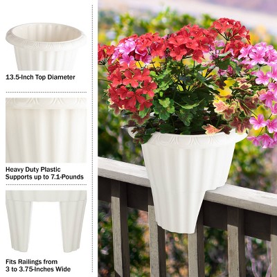 White Plastic Outdoor Railing Planter with Drainage Insert