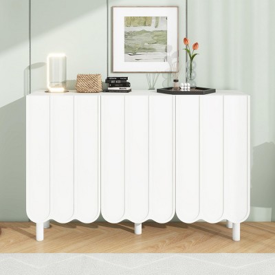 Minimalist Shoe Storage Cabinets With Adjustable Shelves,Storage Cabinet With Wave Doors,Sideboard Buffet Cabinet -Maison Boucle