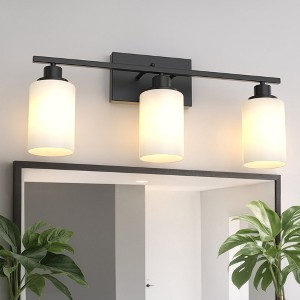 YANSUN 24 in. 3 Light Matte Black Vanity Light with Frosted Cylinder Glass Shades for Industrial Bathroom Design - 1 of 1