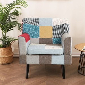 PAGED Modern Wood Accent Chair, Patchwork Arm Chair with Back, Reading Chair for Living Room, Bedroom - 1 of 4