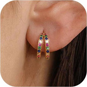 3Pairs 925 Sterling Silver, 14K Gold Plated Small Huggie Hoop Earrings Sets for Multiple Piercing CZ Cartilage Earrings Stacks - 1 of 4