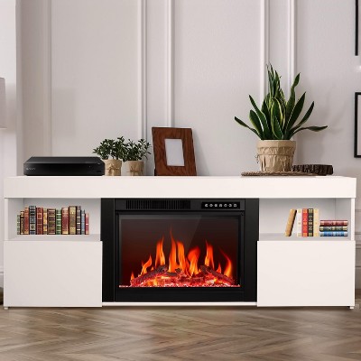 ZAFRO  59" Electric Fireplace Mantel ,Wooden Surround Free Standing TV Stand, Adjuatable Flame, 8-Hour Timer ,750W-1500W,White