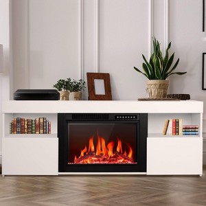 ZAFRO  59" Electric Fireplace Mantel ,Wooden Surround Free Standing TV Stand, Adjuatable Flame, 8-Hour Timer ,750W-1500W,White - 1 of 4