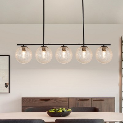 LLHZSY 5 - Light 44" Large Globe Chandelier Kitchen Island Linear Pendant Light for Dining Room - Hammered Glass - Oil Rubbed Bronze