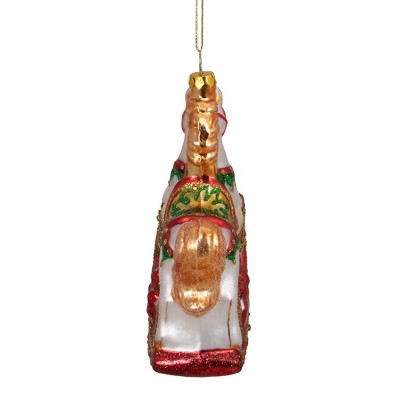 5" White and Red Glittered Rocking Horse Glass Ornament