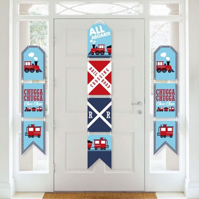 Big Dot of Happiness Railroad Party Crossing - Hanging Vertical Paper Door Banners - Steam Train Party Wall Decor Kit- Indoor Door Decor