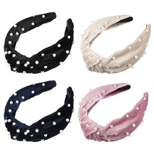 Unique Bargains Women's Velvet Faux Pearl Knotted Headband 4 Pcs - 1 of 4