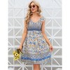 WhizMax Women's Summer Floral V Neck Flutter Sleeve Bohemian Smocked Casual Swing Mini Dress - 3 of 4